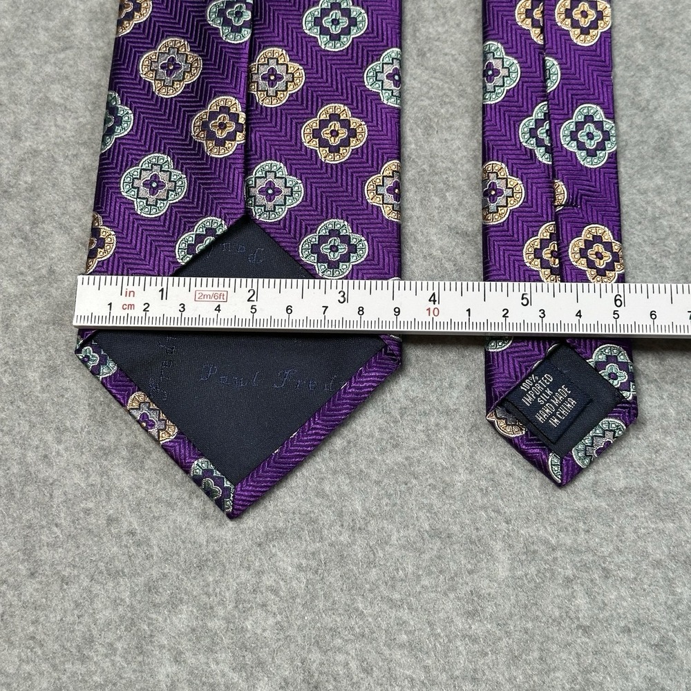 Paul Fredrick Silk Tie Purple Geometric Medallion Classic Mens - Picture 5 of 6